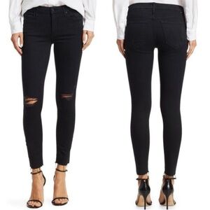 MOTHER LOOKER ANKLE FRAY GUILTY AS SIN BLACK DISTRESSED STRETCH JEANS PANTS 26
